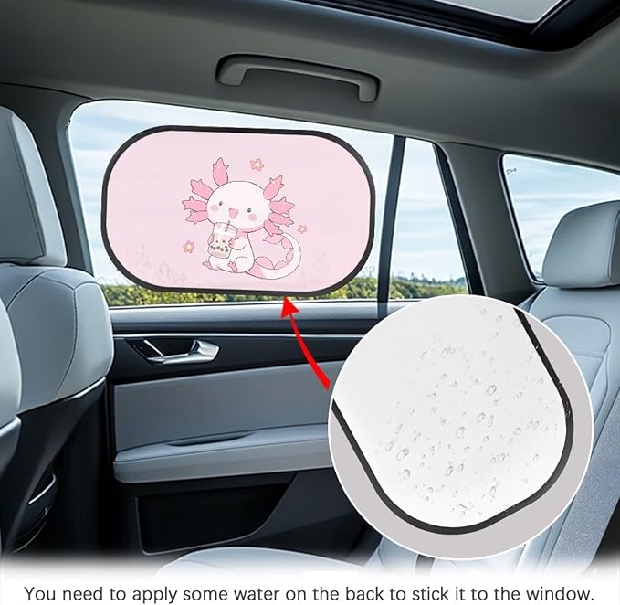 Bulopur Kawaii Axolotl Window Shades for Car 2 Pack Car Window Shade Baby UV Protection Breathable Car Sun Shade Side Window Universal Car Interior Accessories