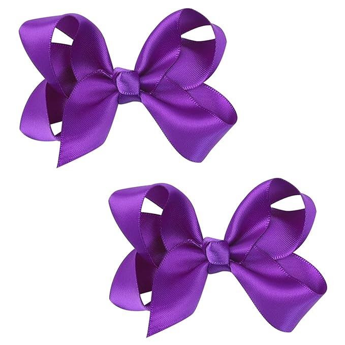 3 Inch Satin Bow for Little Girls - 2 Pcs (Purple)