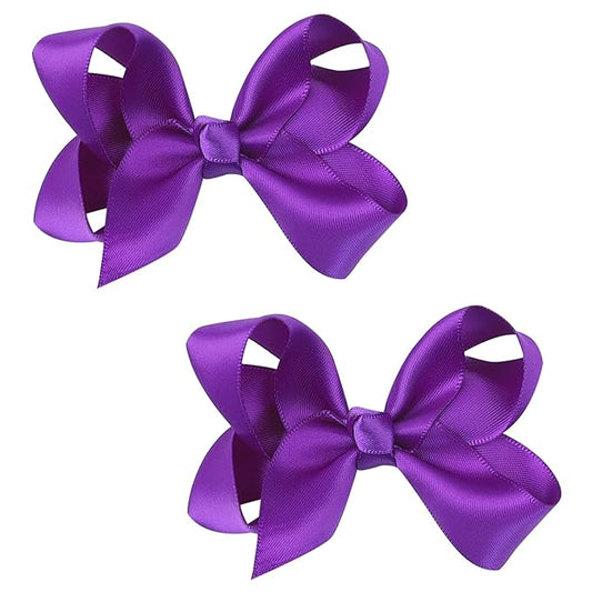 3 Inch Satin Bow for Little Girls - 2 Pcs (Purple)
