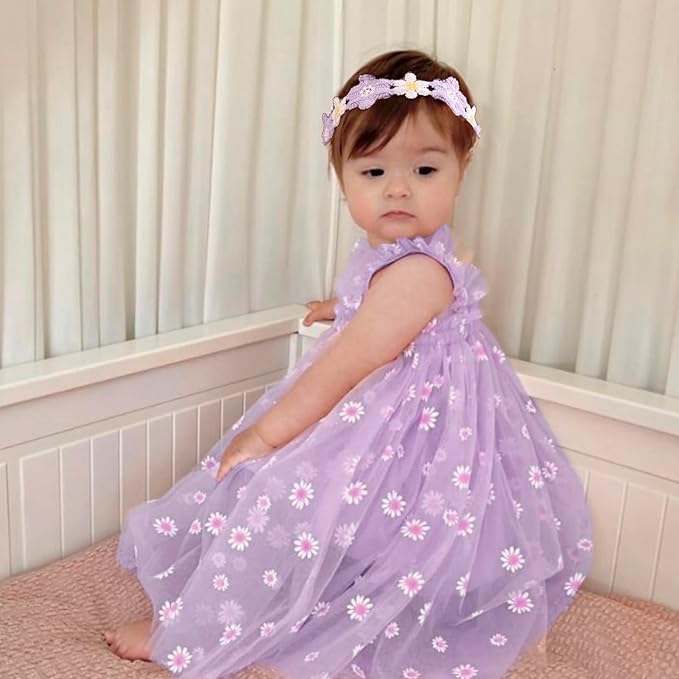 cherrboll Baby Girl Nylon Headbands, 3Pcs Handmade Floral Hair Bows, Stretchy Flower Hairbands for Newborns Infants Toddlers
