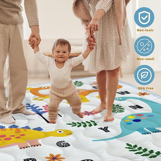 Baby Play Mats for Floor, 50x50 Playpen Mat Thick Soft Crawling Mat Non-Slip Cushioned Playmats for Baby Toddlers Infants Activity & Tummy Time, Foldable & Machine Washable Playmat (Dinosaur,50x50)