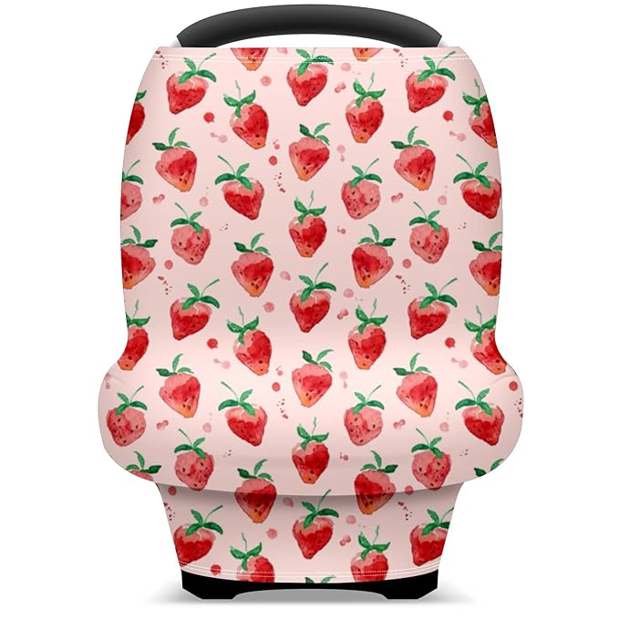 Baby Car Seat Stroller Covers Strawberry Fruit Summer Nursing Cover Breastfeeding Scarf Soft Breathable Stretchy Infant Car Canopy Coverage Carseat Cover for Boys and Girls Multi Use