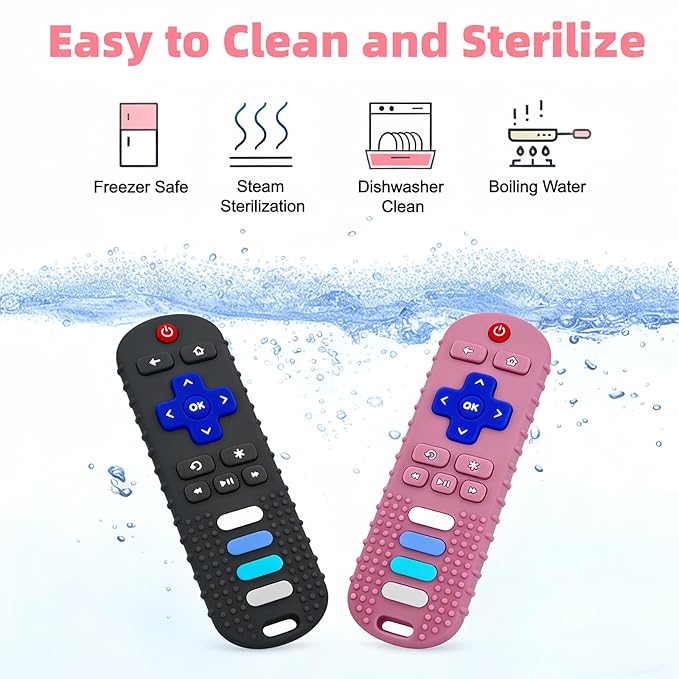2Pcs Baby Teething Toys, BPA-Free Food Grade Silicone Baby Remote Control Teething Toy for 3-18 Months, Teething Relief Baby Toys, Teething Relief Newborn TV Remote Shaped Toy (Black&Pink)
