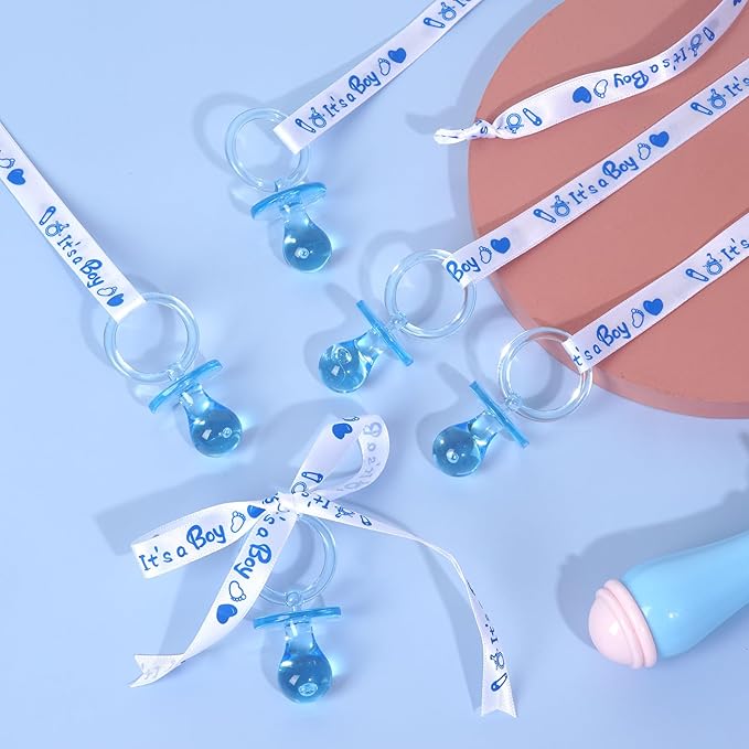 72 Acrylic Pacifier Necklace for Baby Shower Boys & Girls Party Favors, Gender Reveal Party Table Scatter/Necklace Game (Blue & Pink)
