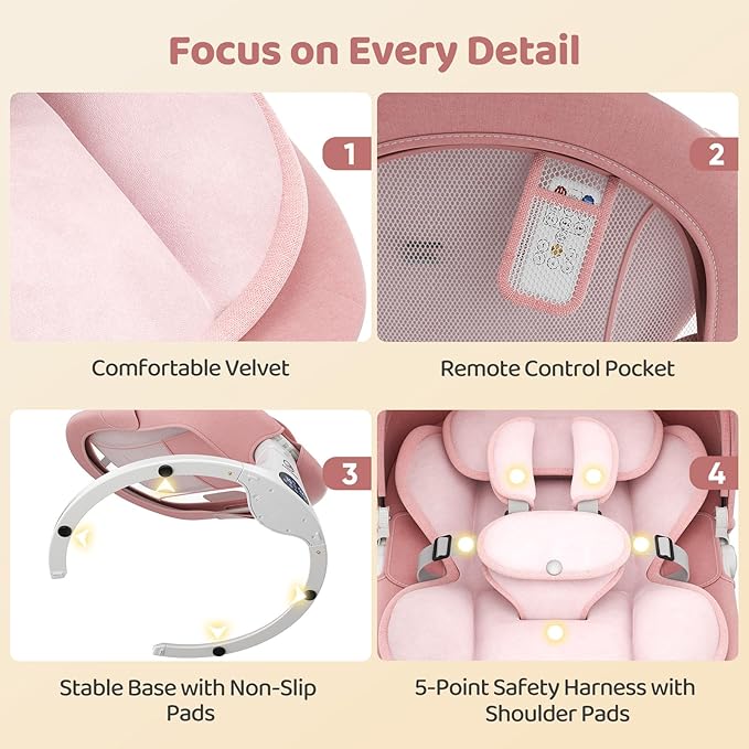 Baby Swings for Infants, Smelluck Baby Swing, Portable Electric Swing with Upgraded 3 Adjustable Backrest, 12 Preset Melodies, 5 Speeds, Remote Control and Bluetooth, Indoor and Outdoor Use