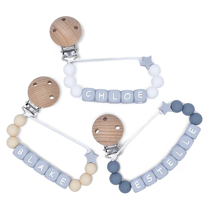 Personalized Silicone Pacifier Clip with Name Custom Name Stroller Clip Holder for Girls Boys