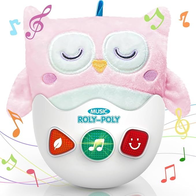 Baby Toys 0-6-12 Months, Plush Owl Stuffed Animal Musical Toys with Light & Sounds, Infant Roly-Poly Sensory Toy, Baby Shower Birthday Valentines Day Easter Egg Gift for Newborn Boys & Girls