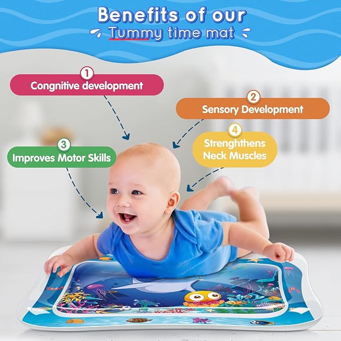 Infinno Tummy Time Mat Sensory Water Mat for Babies, Baby Toys for 3 6 9 12 Months Boys and Girls, Great Gift Idea of Baby Stuffs…