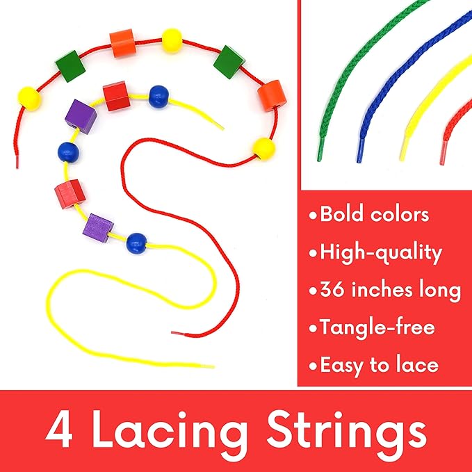 Wooden Lacing Beads for Toddlers 1-3 & 3-5 – 125 PCS with Storage Tub | Stringing Beads for Toddlers 1-3 & Fine Motor Skills Toy for Hand-Eye Coordination & Color Sorting