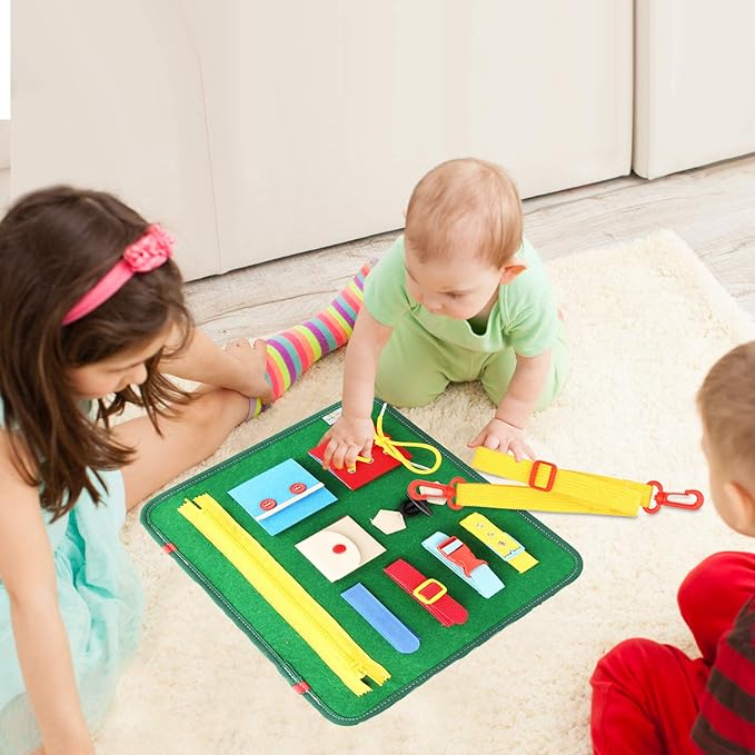 Toddler Busy Board | Colorful Activity Sensory Play Set to Stimulate Motor Skills, Learning & Fun | Educational Tool for Hand Eye Coordination & Basic Dressing Skills | School Bus Back | Travel Size