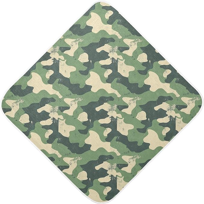 Pigsaly Dark Green Camo Print Hooded Baby Towel Woodland Camouflage Baby Bath Towel Unisex Soft Organic Cotton Washcloths Toddlers Shower Gifts for Boys Girls Newborn 30 x 30 in