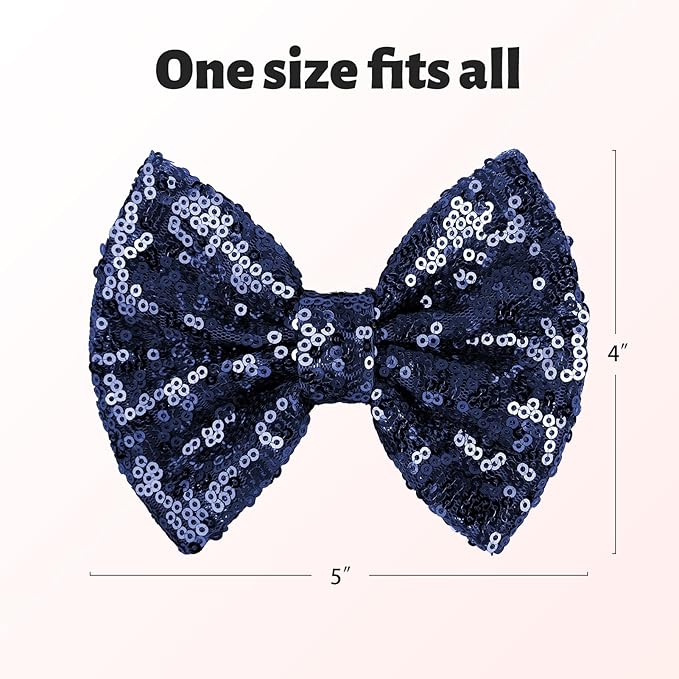 Hair Clip with 5 inches Sequins Large Bow, Alligator Hair Clip for Girls, Women, Teens, Babies, Navy Blue Bow Gift