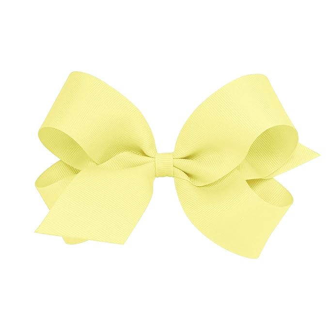Wee Ones Girls' Classic Grosgrain Hair Bows with Plain Wrap Center, No-Slip Hair Clip, Handmade, Light Yellow, Large