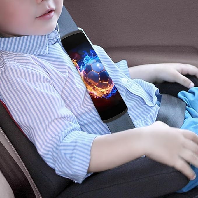 Biyejit Flame Soccer Car Seat Belt Cover Pad, Car Safety Seat Belt Strap Shoulder Pad for Adults and Children, Suitable for Car Seat Belt, Backpack, Shoulder Bag, Set of 2