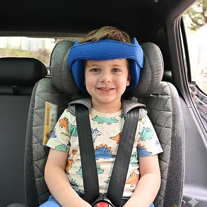 Adjustable Toddler Car Seat Head Support Band, Carseat Straps Cover, Safety Car Seat Neck Relief, Infants and Baby Head Support,Blue