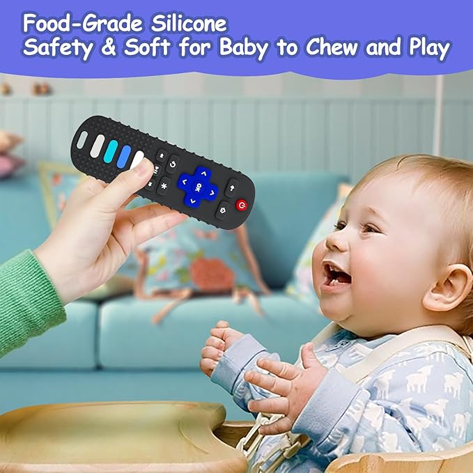 Silicone Baby Teething Toys, TV Remote Teethers for 6-12-18 Months Infant, TV Remote Control Shape Toddlers Silicone Teethers, Chew Toys for Boys and Girls (Black)