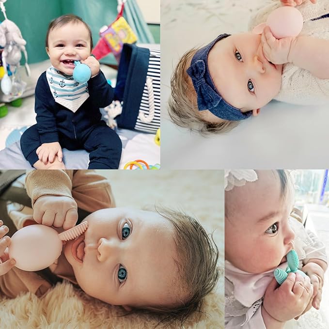Teether Baby Teething Toy Rabbit Egg Rattle Toy Teething Pain Relief for Babies Boys Girls - Pink