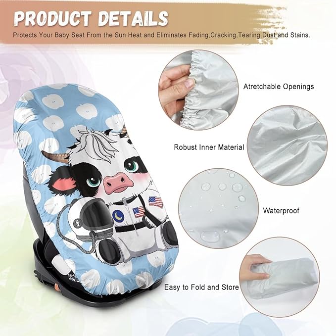 XYZCANDO Cow Print Baby Car Seat Cover for Summer Cute Car Seat Protector for Child Car Seat UV Rays Protective Car Seat Covers for Babies Carseat Cover Protect from Sun/Hot Days 2025