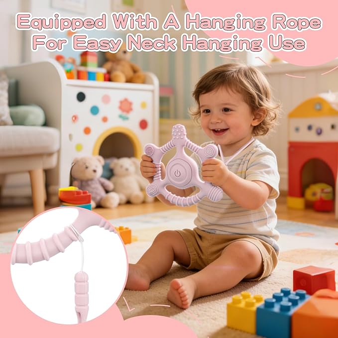 Sensory Chew Necklaces Vibrating teether for Kids - Chewelry Chew Toys for Autism, ADHD & Sensory Needs, BPA-Free Teething Relief & Anxiety Fidget (Pink)