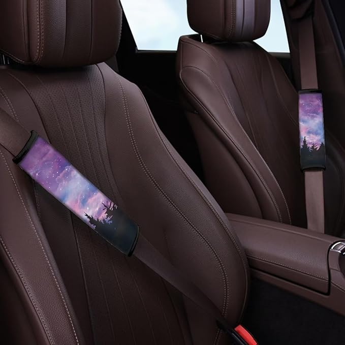 AFPANQZ 2pcs Universal Car Seat Belt Pads Cover Starry Forest Print Seat Belt Comfort Shoulder Pads for Adults Children Seat Cushion Shoulder Straps Cushion Purple