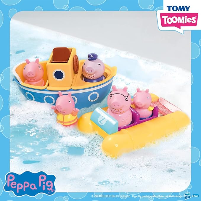 Peppa Pig Water Toys by TOMY Toomies- Peppa’s Boat Adventure Bath Toy Set - Includes 2 Boat Toys and 5 Peppa Pig Figures - 18 Months and Up