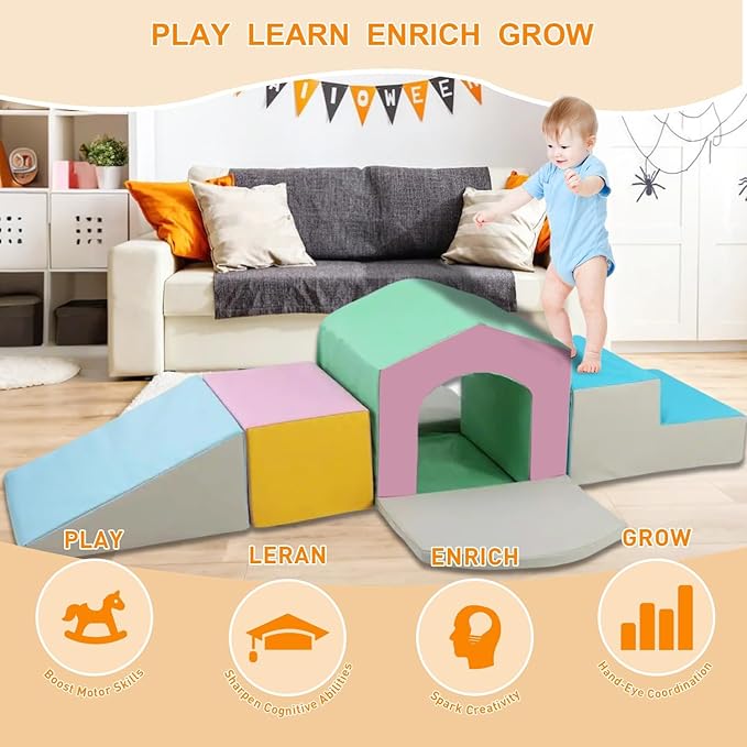 MFUN Soft Climbing Toys for Toddlers & Baby, 6-Piece Foam Climbing Blocks, Kids Playground Climbers & Play Structures, Waterproof & Easy to Clean (Pink, 6-Piece)