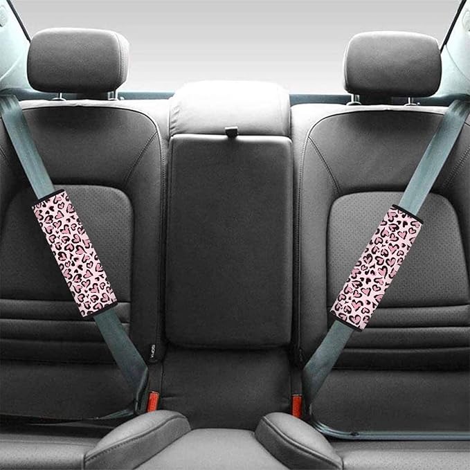 Biyejit Pink Leopard Seat Belt Cover 2 Packs for Women Soft Car Seat Belt Pad Cushion Shoulder Pads for Adults Kids