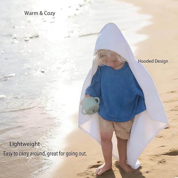 Baby Hooded Bath Towel 31.5"x31.5" Ultra Absorbent Cloud-Soft Cozy Coral Fleece, for Newborn Infant Toddler Up to 3 Years, Unisex Bathrobe Blanket 2PCS(White Pink)