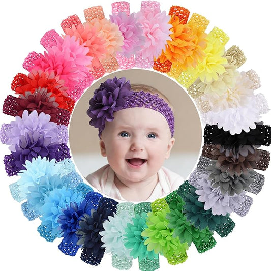 WillingTee 30pcs Baby Girls Headbands Chiffon Flower Soft Stretchy Hair Band Hair Accessories for Baby Girls Newborns Infants Toddlers and Kids