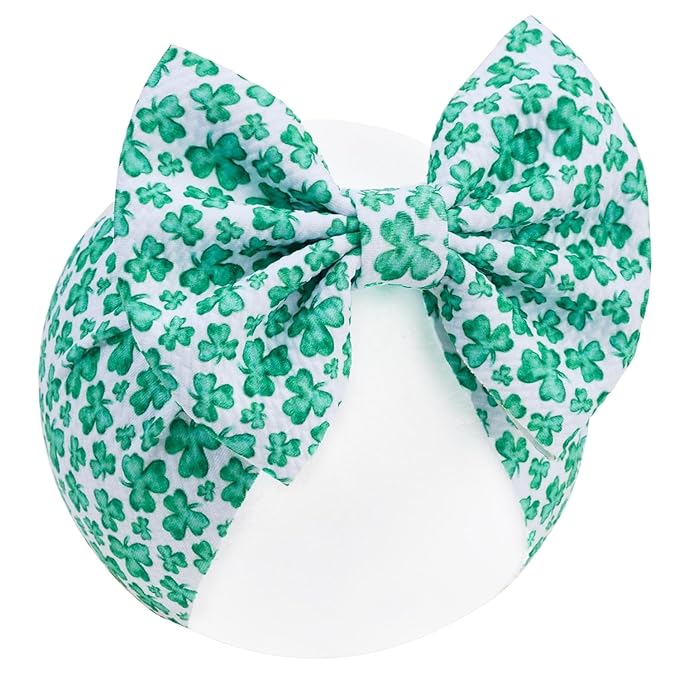 Green Baby Bow Headbands Hair Bow for Girts Toddler Baby Shamrock Headband Bows 6-24 Months.(FD104-Green)