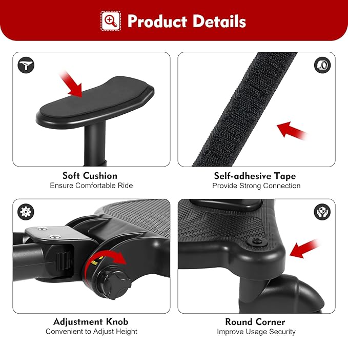 Universal Stroller Ride Board Buggy Wheeled Board Seat Ped, Detachable Seat Stroller Board Fits Most Strollers, Accommodates Children Up to 55 lbs
