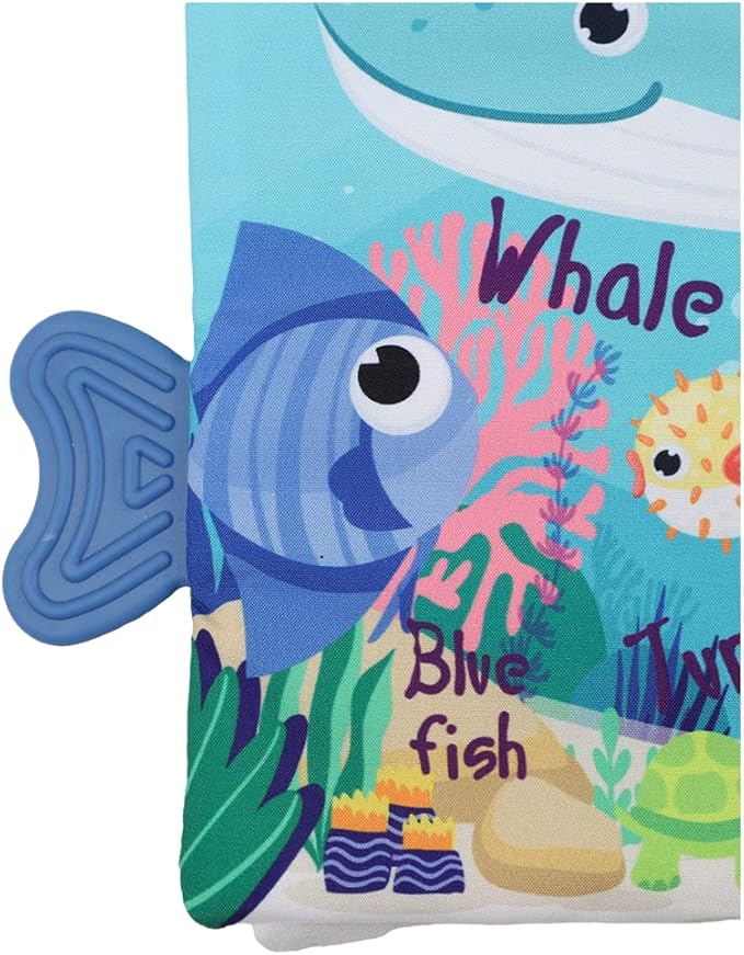 bebe mondo Fish Crinkle Baby Books 0-6 Months, Newborn Infant Tummy Time Toy High Contrast Sensory Baby Toys 6 to 12 Months Touch Feel Books, Shower for Boy Girl 1 Year Old, Shark