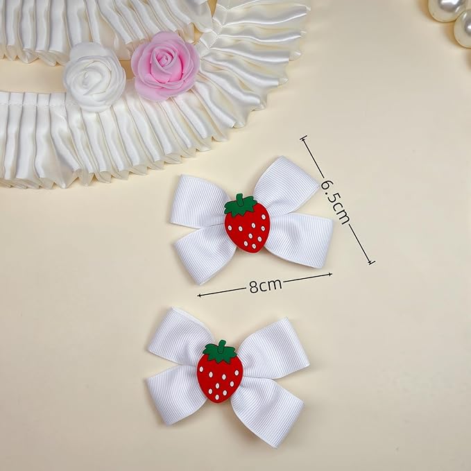 Strawberry Snap Clips Baby Girls Fruit Hair Bow Clips Strawberry Hair Ring Tie BBW24 (Set-I)