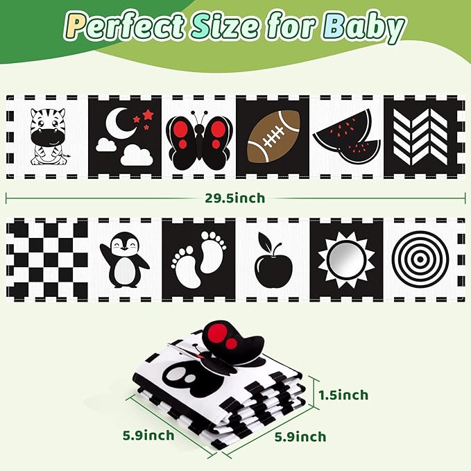 Yeeeasy High Contrast Baby Book and Sensory Toy Set for 3 Months – Soft Crinkle Pages, Tummy Time Development, and Safe Mirror for Visual Stimulation – Ideal Newborn Gift for Boys and Girls