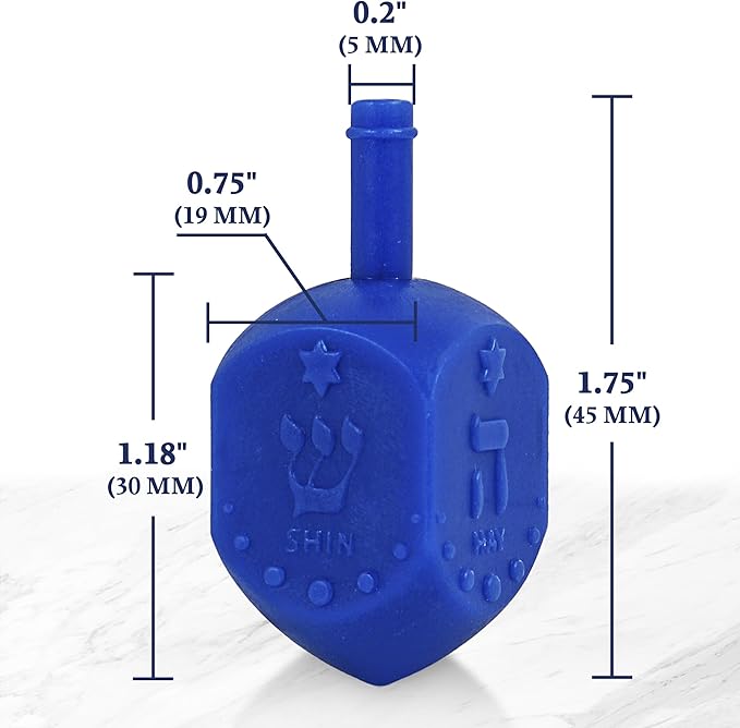 Zion Judaica Hanukkah Dreidels Multi Blue, White Medium Size Dridels Bulk Plastic Drydlech Hebrew Letters and English Transliteration Includes Traditional Chanukah Game Guide Ziplock Bag Hanuka Fun