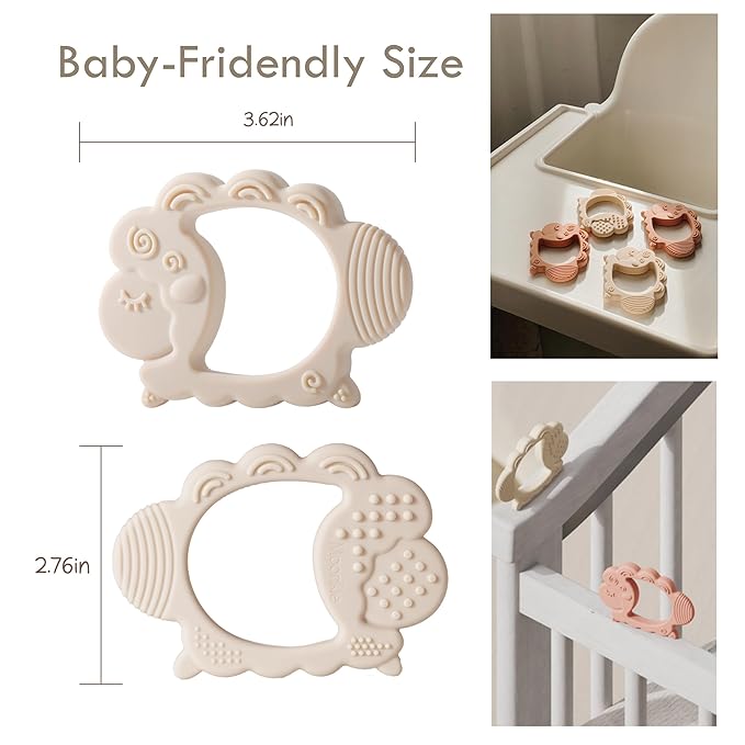 Moonkie Teething Toy, Safe & Easy to Hold BPA Free Silicone Baby Soothing Teethers, Prevent Finger Sucking Teether Toys Best for Babies 0-6 6-12 Months (Sheep Shifting Sand)
