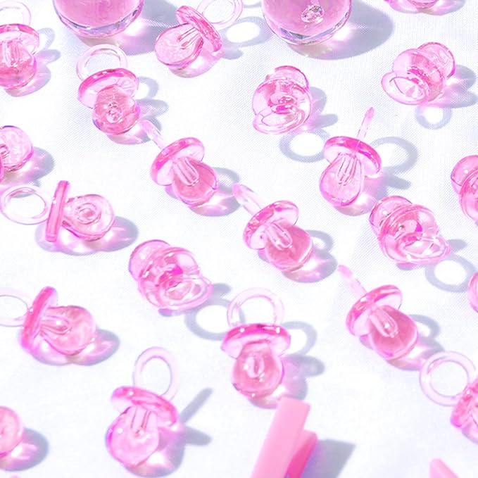 200 Pieces 0.86 Inch Baby Pacifier Baby Shower Plastic Pacifier for Baby Shower Pacifier, Baby Shower Gender Show Party Decoration DIY Birthday Party Gift (Pink)