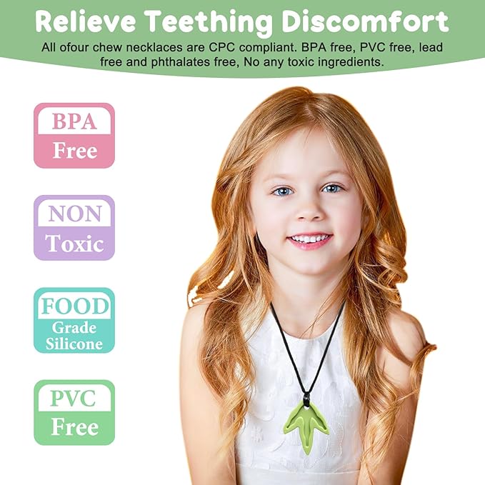 MISSLILI Sensory Chew Necklaces for Aggressive Chewers - Silicone Chewelry for Autism, ADHD, Oral Motor Therapy & Baby Teething - Dinosaur (BPA-Free, Textured Surface)