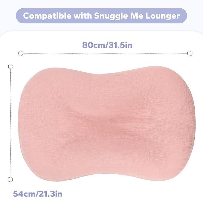 FUNUPUP Muslin Baby Lounger Cover Compatible with Snuggle Me Lounger, Infant Lounger Pillow Cover for Newborn, Removable Newborn Lounger Cover for Boys and Girls, Pink