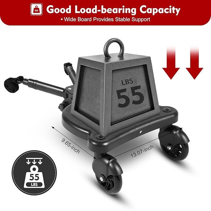 Universal Stroller Ride Board Buggy Wheeled Board Seat Ped, Detachable Seat Stroller Board Fits Most Strollers, Accommodates Children Up to 55 lbs
