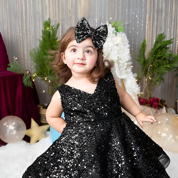 Hair Clip for Girls, 5 inches Sequins Large Bow with Alligator Clip for Bows Hair Accessories, Black