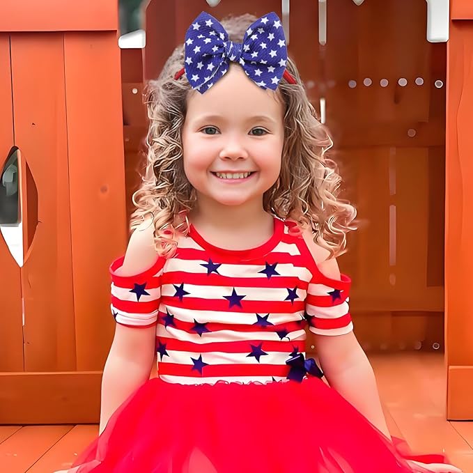 4th of July Hair Bows for Girls Baby Headbands Fourth of July Red White and Blue Hair Accessories Baby Bows 0-6 months Star