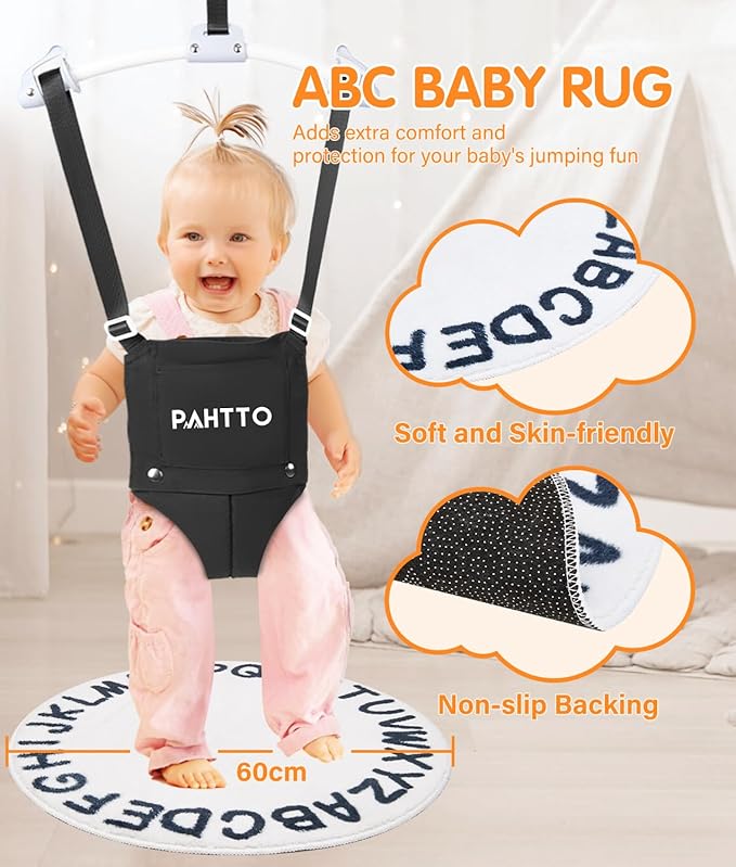 PAHTTO Baby Door Jumper with Soft Rug, Durable Toddler Bouncer with Adjustable Height-Funny Baby Walking Harness, Protable Baby Doorway Jumper for Indoor/Outdoor