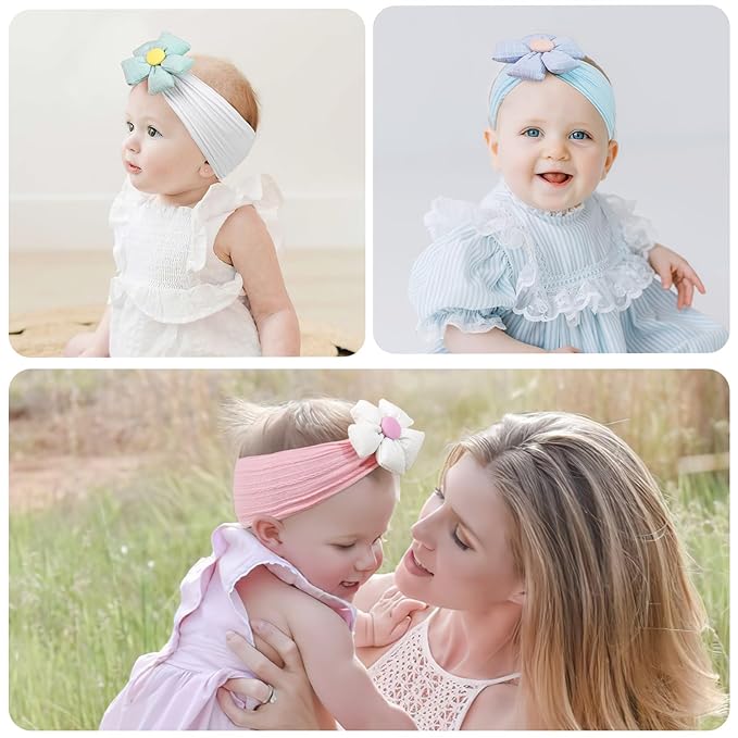 CÉLLOT 6 Pcs Baby Flower Headbands Nylon Hairbands Baby Girl Flower Bows Hair Accessories for Newborn Infant Toddler Essentials (Bright Color Series)