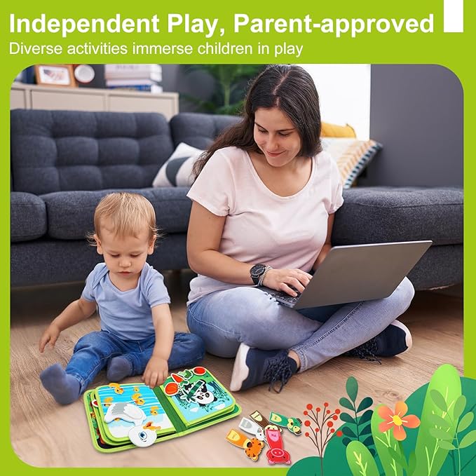 Busy Book for Toddlers 1-3, Montessori Toys Busy Board for 1 Year Old, Forest Story, Sensory, Early Learning, Baby Boys Girls Birthday Gifts, Quiet Activity Books Airplane Car Travel Toy