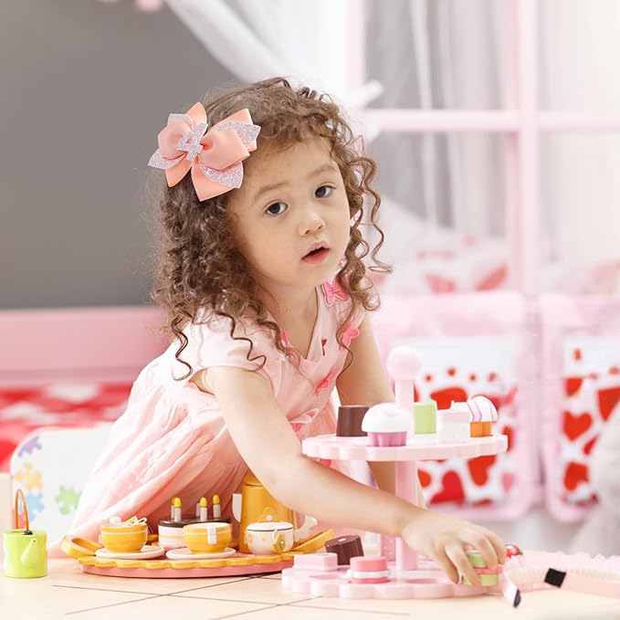 Glitter Birthday Hair Bow for Baby Girls 1 2 3 4 5 6 Years Peach Party Decoration Hair Accessories for Four 4th Birthday