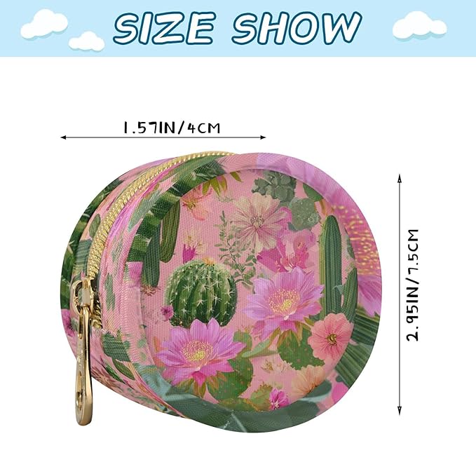 Pacifier Holder with Clip Pacifier Case for Diaper Bag Round Baby Pacifier Pouch Box Bag Portable Cacti Succulents and Bright Pink Flowers