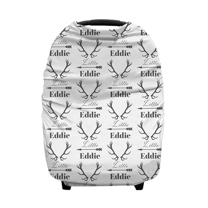 Personalized Antlers Deer and Arrows Baby Car Seat Covers with Name, Custom Nursing Cover Breastfeeding for Babies, Carseat Canopy for Boys and Girls, Infant Stroller Cover, Breathable Carseats Cover