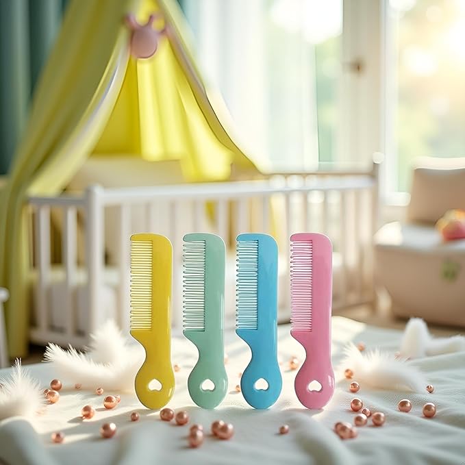 4Pcs Colorful Tip Bristles Baby Cute Comb Baby Grooming for Sensitive Scalp Skin, for Nursery Newborn Infant Girl Boy Kids Comb Baby Grooming (Round)