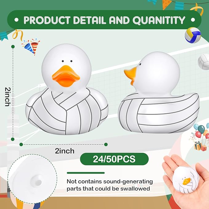 Deekin Rubber Ducks 2 Inch Bulk Sport Party Favors for Team Events Decorations Birthday Party Supplies Club Player Gift(24 Pcs,Volleyball)